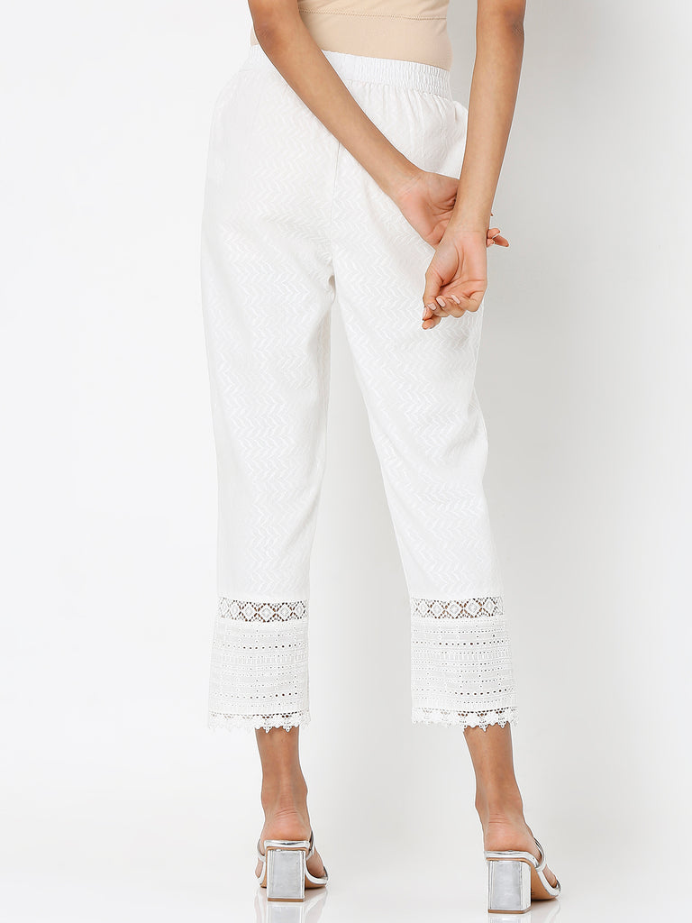 Women's Off White Cotton Embroidered Palazzo