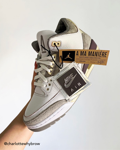 Jordan 3 A Ma Maniére in hand @charlottewhybrow Instagram