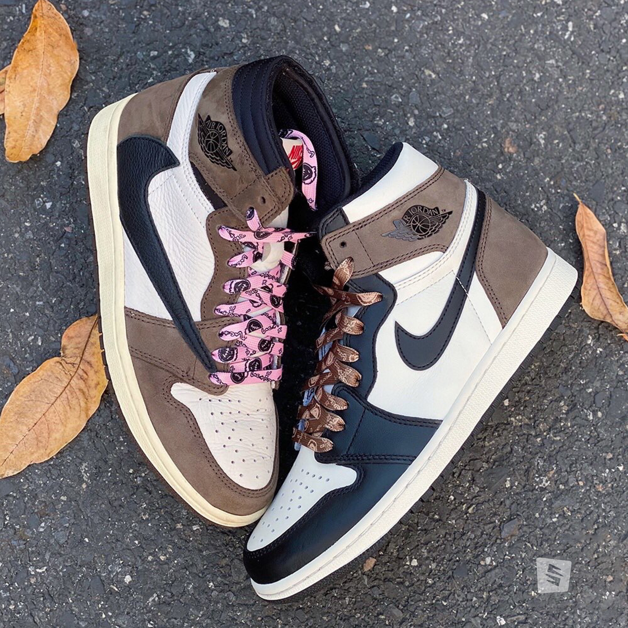 brown and white jordan 1 pink laces