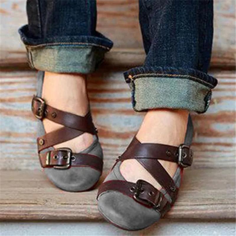 buckle strap casual flats loafers