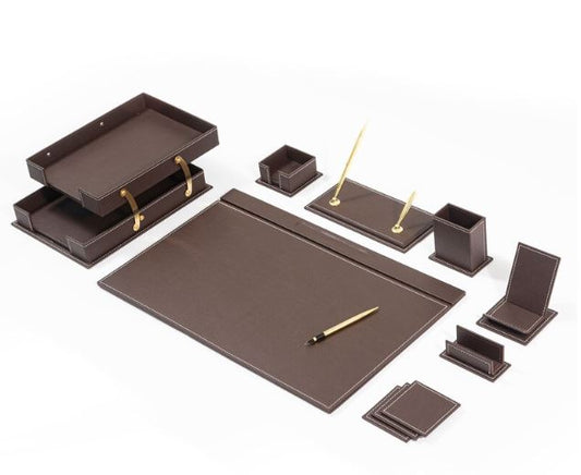 Leather Desk Set - Desk Accessories Brown