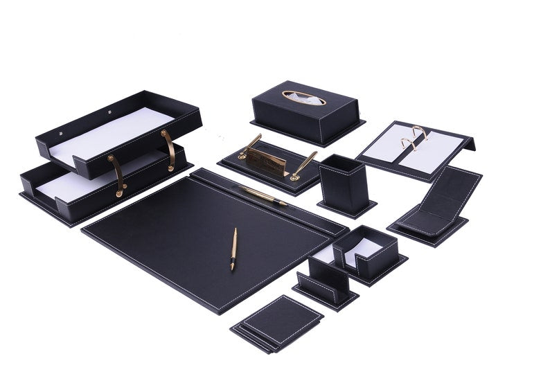 MOOG Leather Desk Set - Office Desk Organizer - Desk Storage - Leather -  Moogdesk