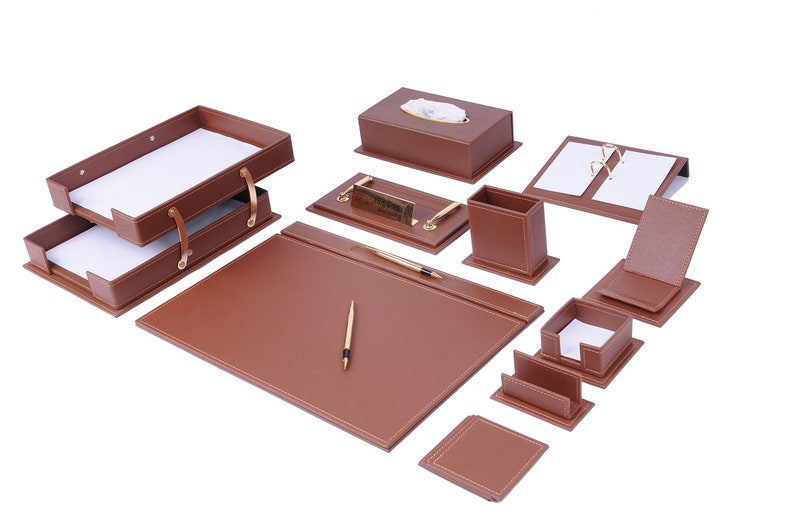 MOOG Leather Desk Set - Office Desk Organizer - Desk Storage - Leather -  Moogdesk
