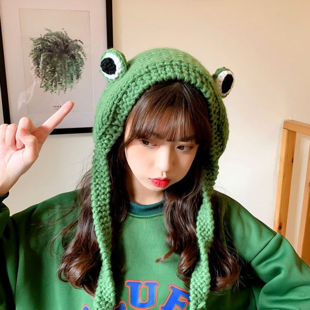 Fashion Frog Hat Beanies Knitted Winter Hat Solid Hip-hop Skullies Knitted Hat Cap Costume Accessory Gifts Warm Winter Bonnet