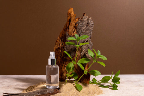 Mint Leaves with Wood and empty bottle