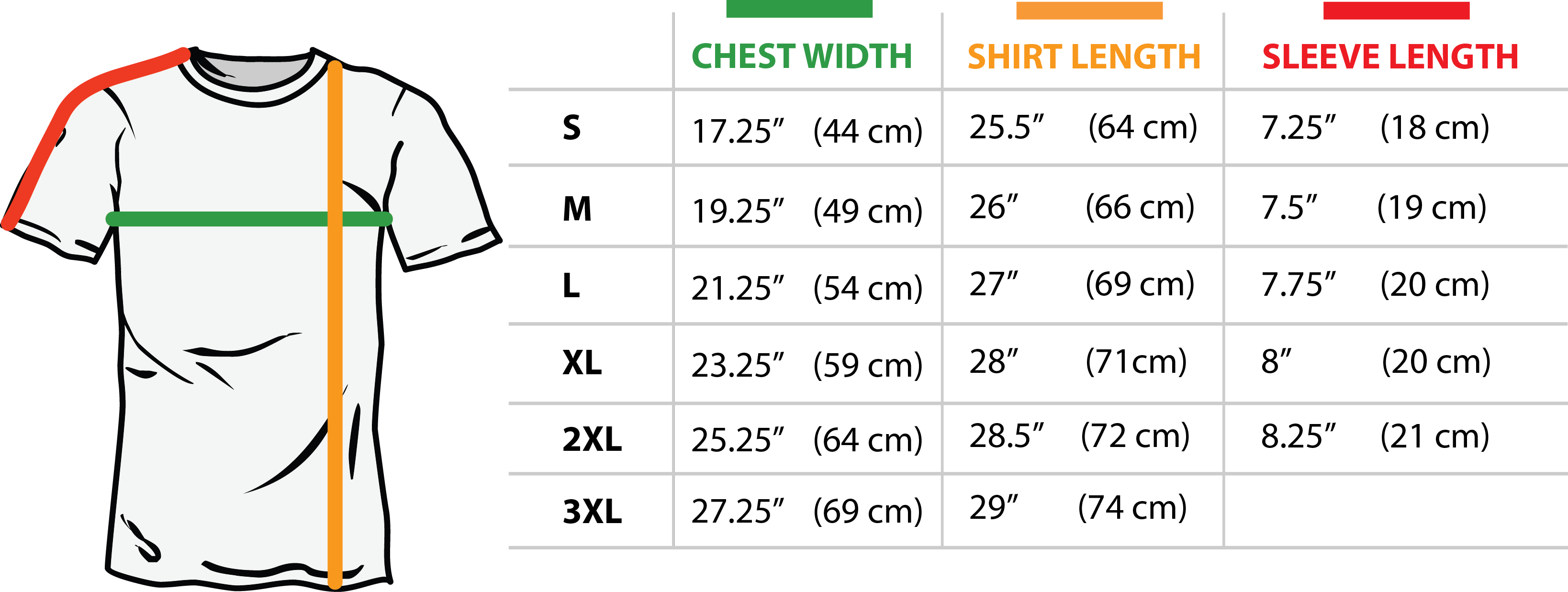 WOMAN'S TEE-SHRIT SIZE CHART