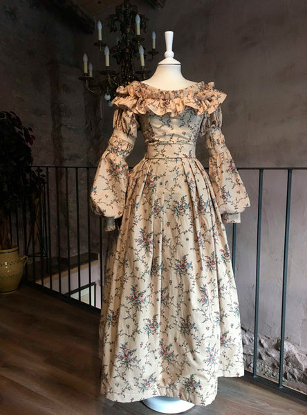 Eugénie, early Victorian dress in Chintz Cotton,