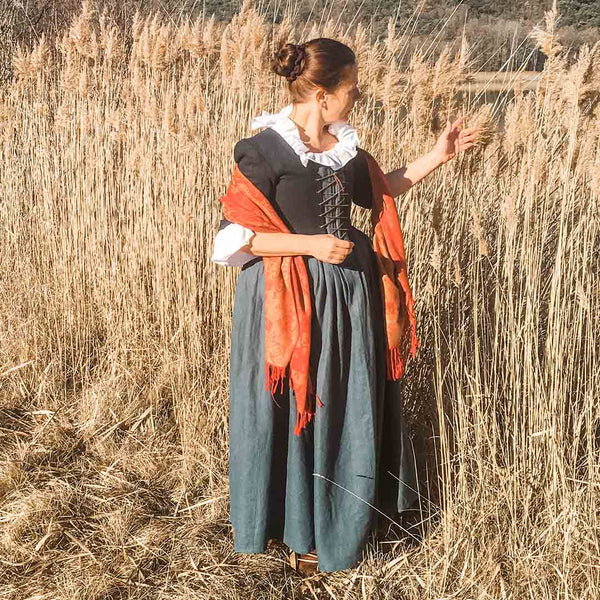 Historical Costume in Night Blue and Steel Blue Linen - Atelier Serraspina