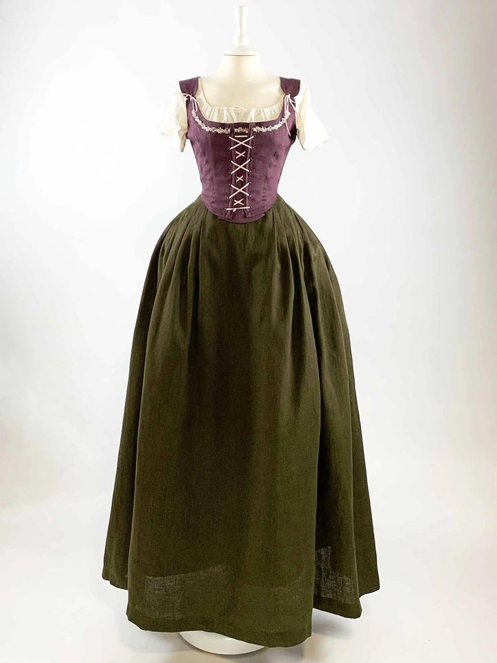 ISOLDE, Renaissance Costume in Rust Orange & Moss Green Linen