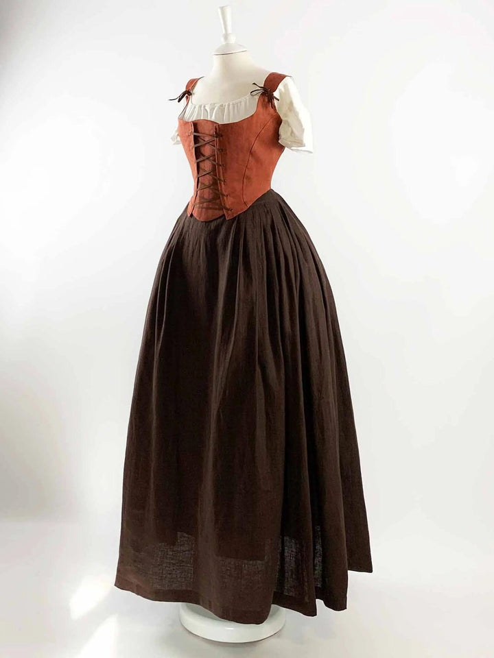 ISOLDE, Renaissance Costume in Brown Gray & Chocolate Linen