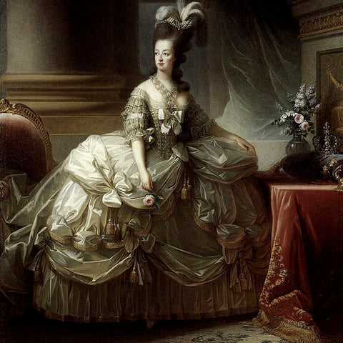 Marie Antoinette in a white satin basket dress, by Elisabeth Vigée Lebrun (1778)