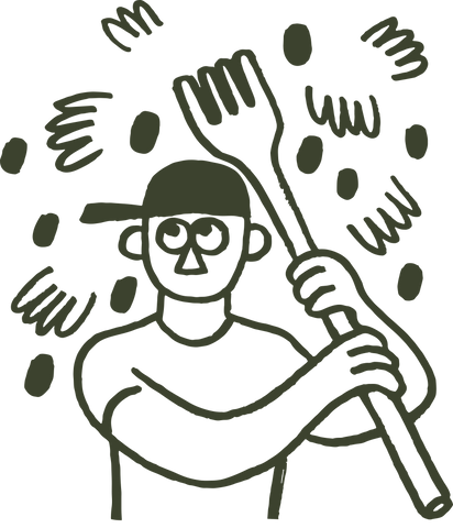 Illustration of person hand-harvesting olives