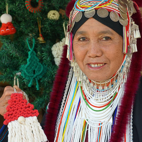 Akha women working on Christmas decorations - Turndown gifts for Christmas - Macrame by Nicha