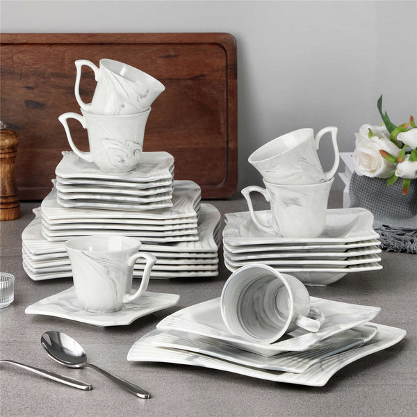 Amparo Marble Grey 30 Piece Porcelain Dinnerware Set