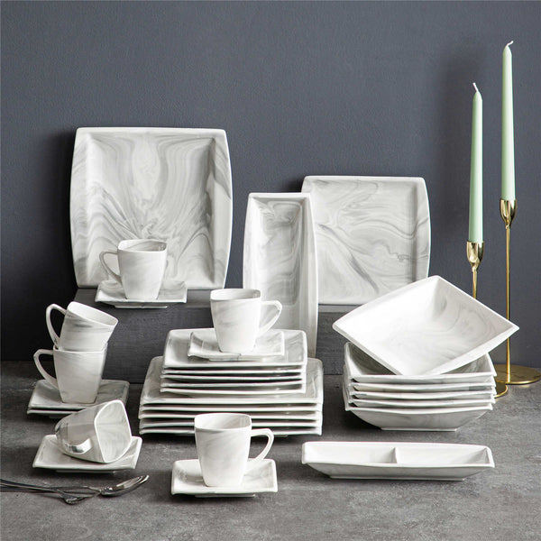 Blance Marble Grey 32 Piece Porcelain Dinnerware Set