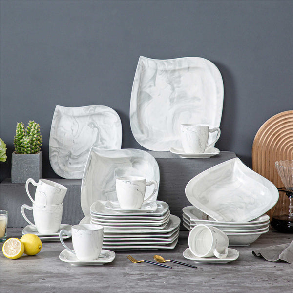 MALACASA Elvira Marble Grey 30 Piece Porcelain Dinnerware Set