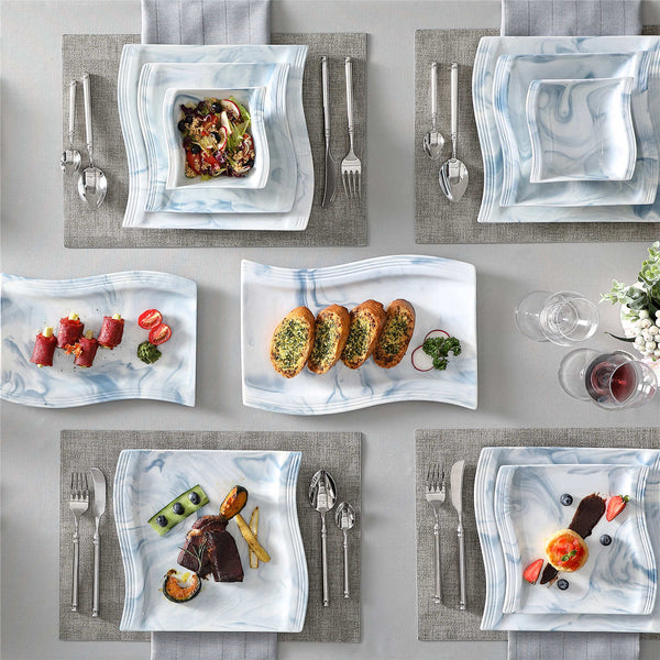 Flora Marble Blue 26 Piece Porcelain Dinnerware Set