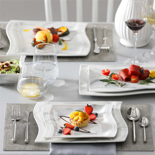 MALACASA Flora Marble Grey 26 Piece Porcelain Dinnerware Set