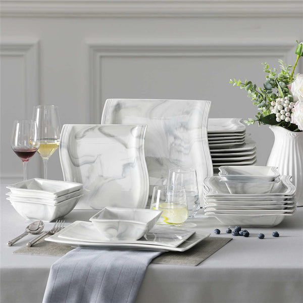 MALACASA Flora Marble Grey 26 Piece Porcelain Dinnerware Set
