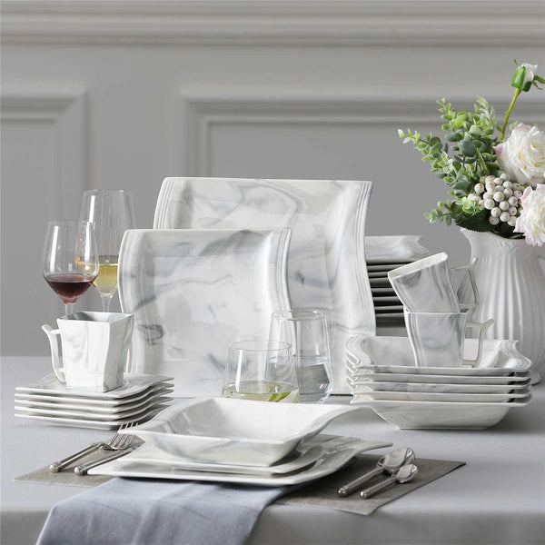 MALACASA Flora Marble Grey 30 Piece Porcelain Dinnerware Set