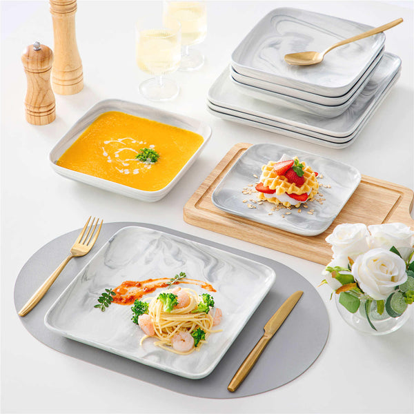 MALACASA Ivy Marble Grey 12 Piece Porcelain Dinnerware Set