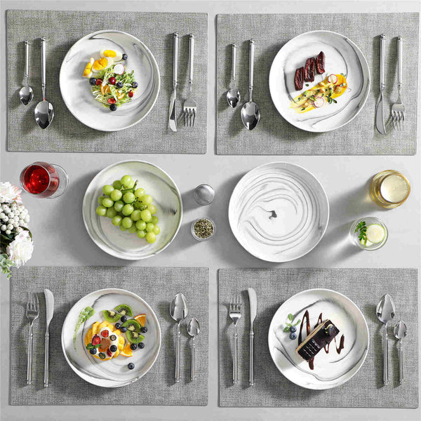MALACASA 10.5 Inch Marble Grey Porcelain Dinner Plates Set Of 6