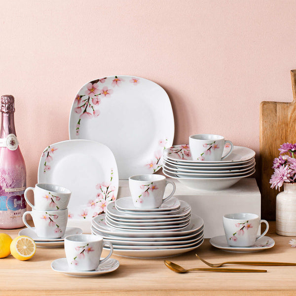 MALACASA Annie 30 Piece Porcelain Dinnerware Set, Enhances Your Table with Its Delicate Floral Design and Durable Craftsmanship, Creating a Beautiful and Functional Dining Experience.