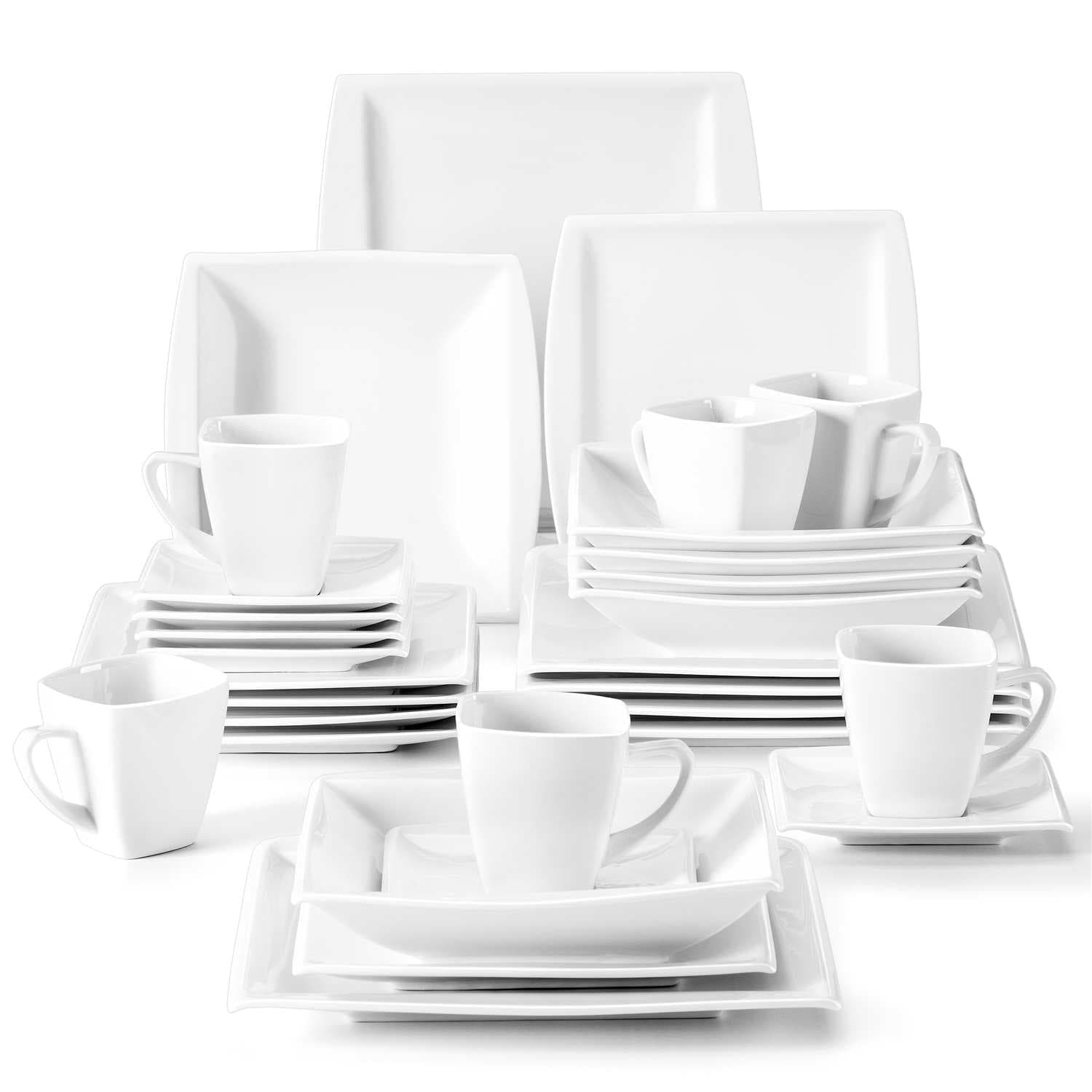 MALACASA Blance Marble Grey Porcelain Dinnerware Set with Cups