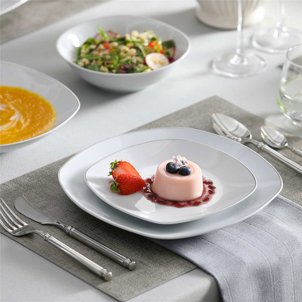 MALACASA Elisa 24-Piece Porcelain Dinnerware Set with Silver Trim, Enhances Your Table with Its Timeless Style and Subtle Shimmer.