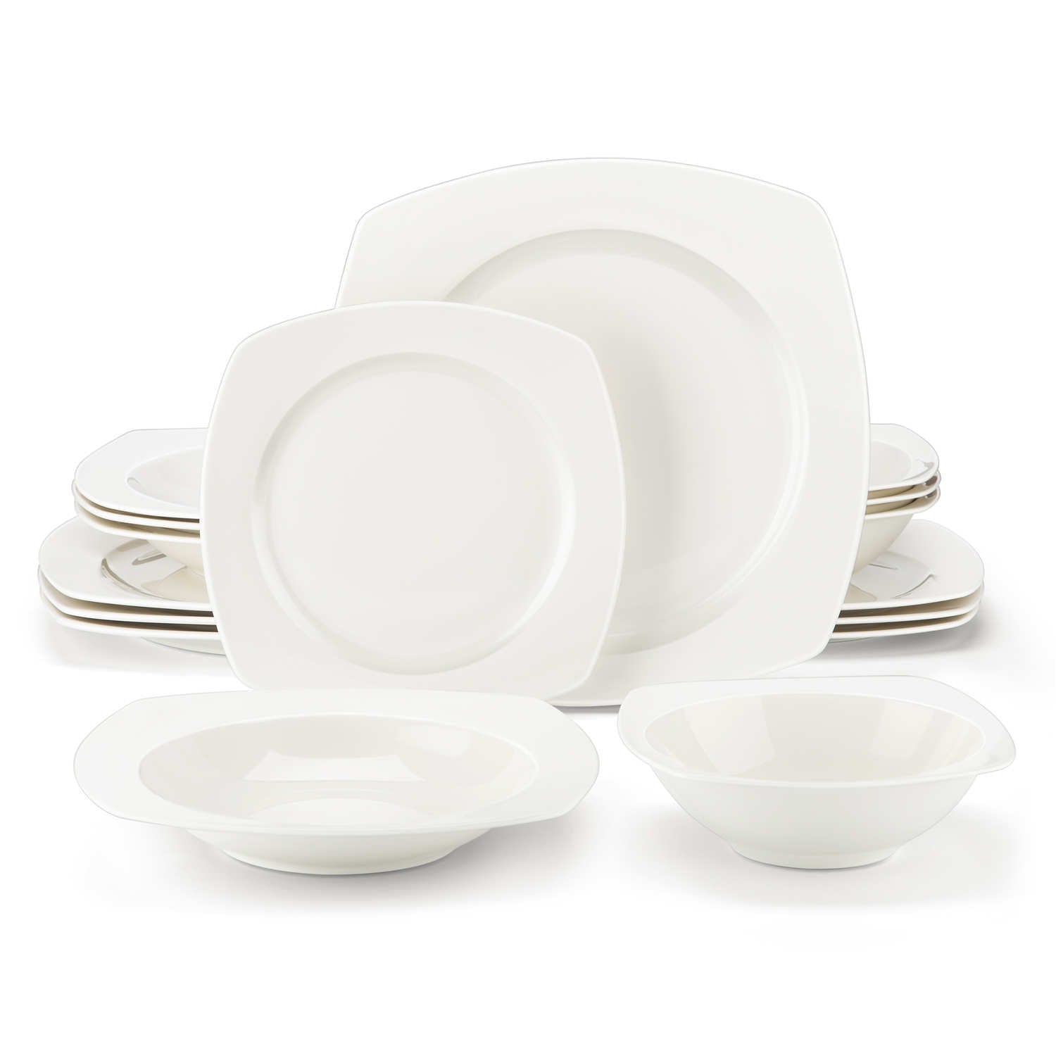 MALACASA LOTUS 16-Piece Bone China Dinnerware Set Golden Trim Bowl