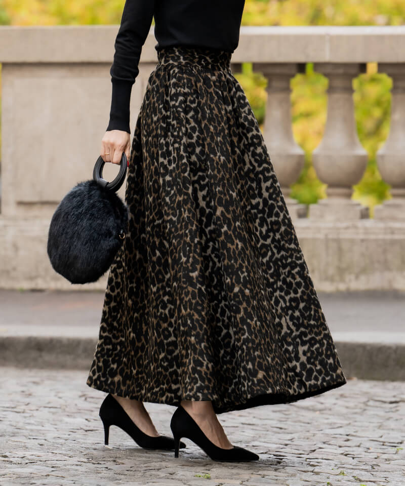 ROSARY MOON Leopard Side Open Skirtスカート - ロングスカート