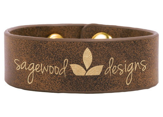 Personalized 1” Leatherette Cuff Bracelet • brown/gold