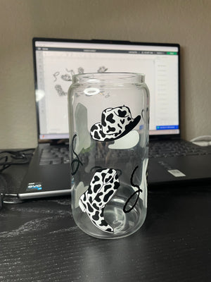 Cow Print Cowboy / Cowgirl Glass Cup - Just Jill Artistry