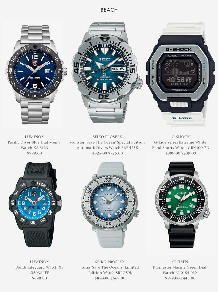 Shop watches perfect for the beach or diving