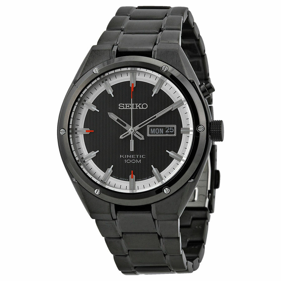 Seiko Kinetic Black And White Dial Black Ion-Plated Mens Watch – Watch  Direct Australia