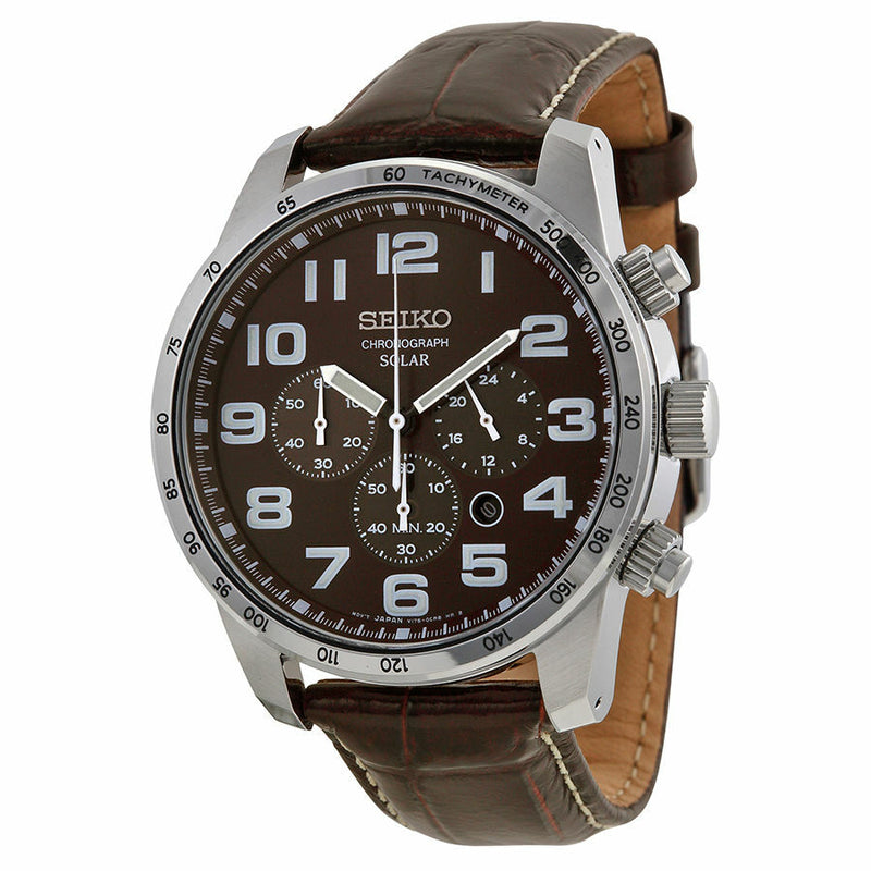 Seiko Brown Dial Solar Chronograph Brown Leather Mens Watch – Watch Direct  Australia