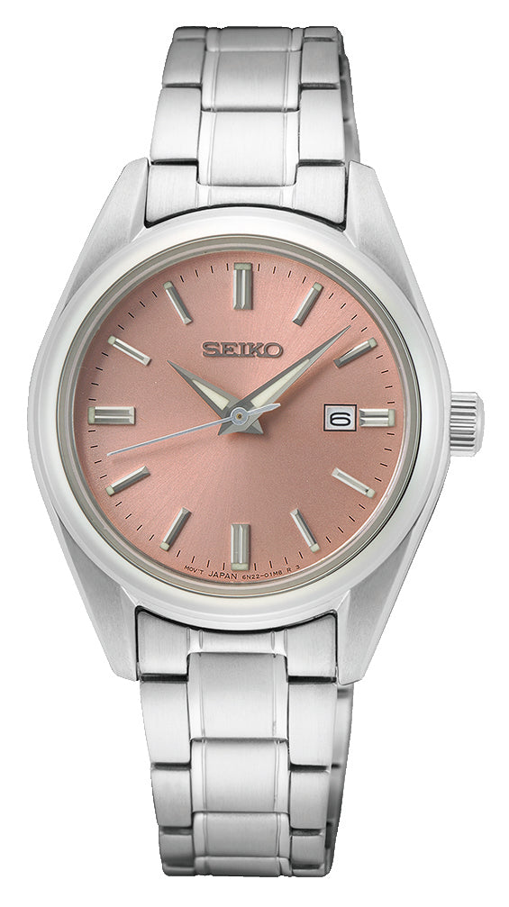 Seiko Stainless Steel Sapphire Quartz Salmon Dial Watch SUR529P – Watch  Direct Australia