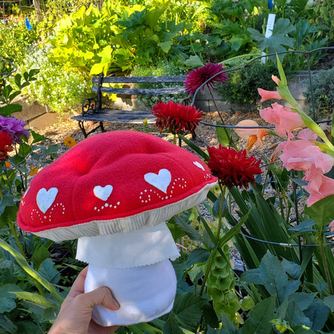 Heart dots red amanita plushroom