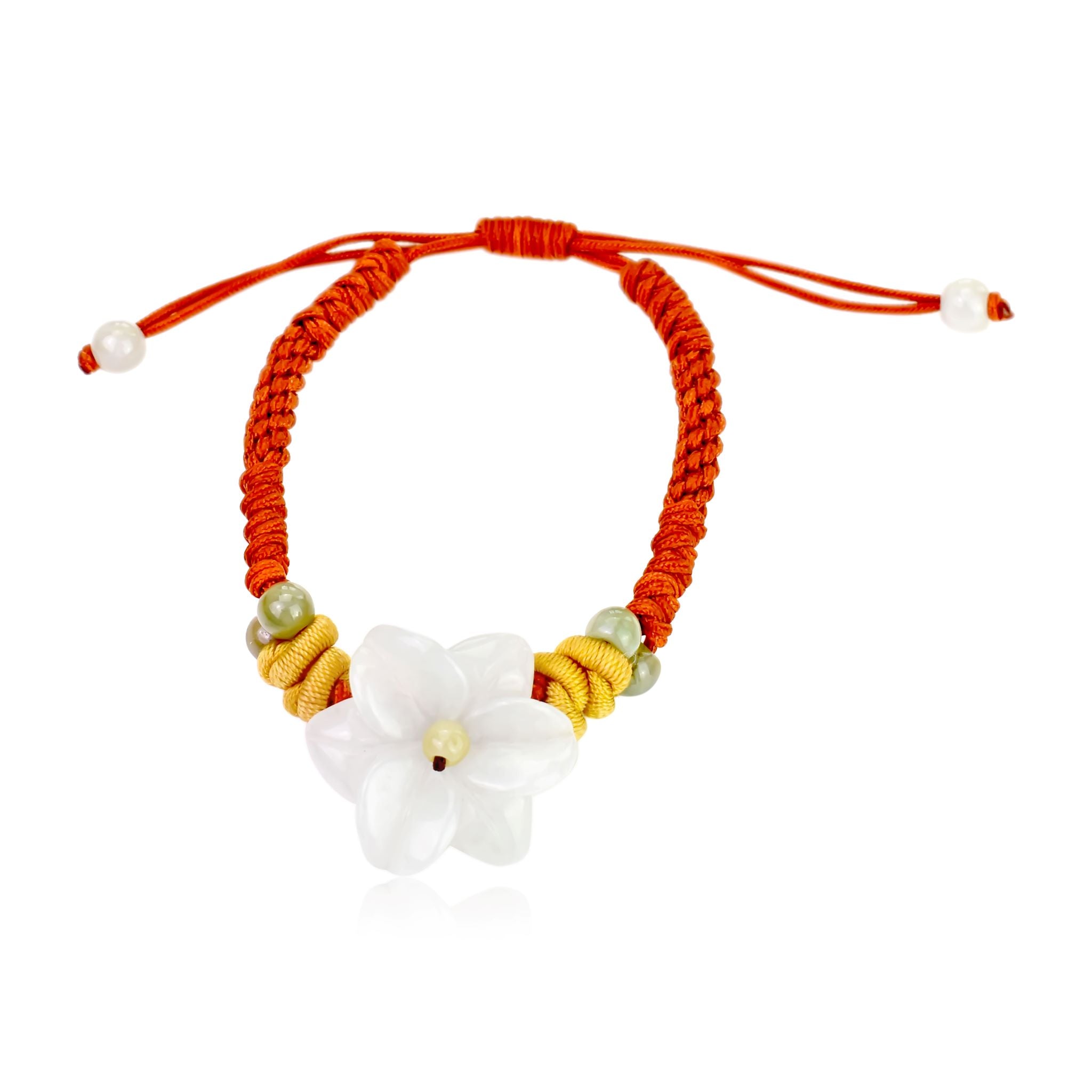 Fiery Stargazer Lily Flower Handmade Jade Bracelet