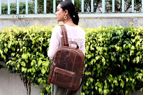 women, leather backpack