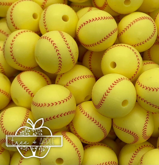 Baseball Printed Beads 12mm