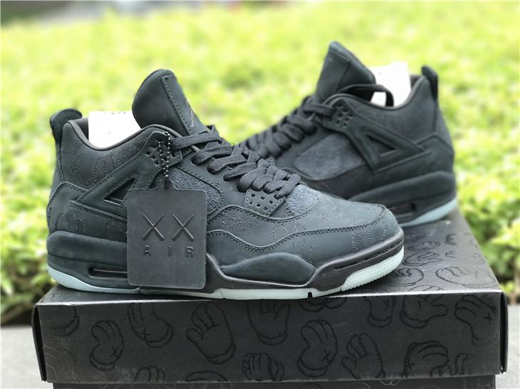 KAWS x Air Jordan 4 "Cool Black" "Cool Grey" Unisex Leather Basketball Sneaker