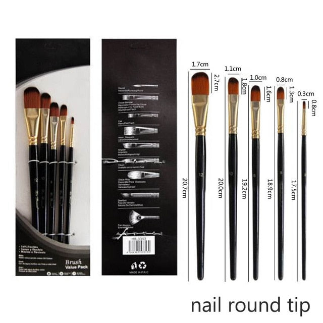 Artist Paint Brush Set 5Pcs High Quality Nylon Hair Wood Black Handle Watercolor Acrylic Oil Brush P