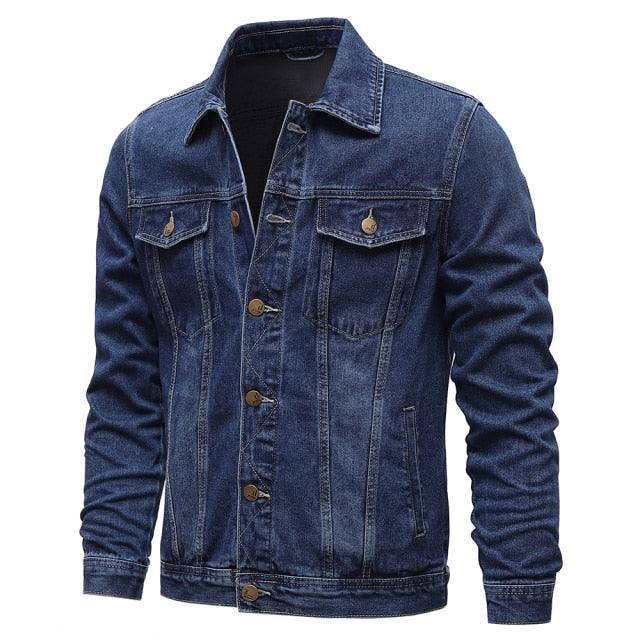 Spring Autumn Men Denim Jackets Casual Solid Color Lapel Single Breasted Jeans Jacket Men Slim Fit C