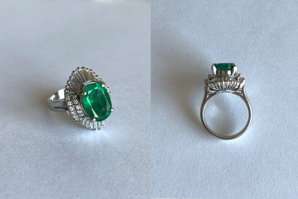 SHINDO HARUKA Order & reform Jewelry | set ring reform お祖母様から譲り受けた、ジュエリーリフォーム前のエメラルドとダイヤモンドの取り巻きリング