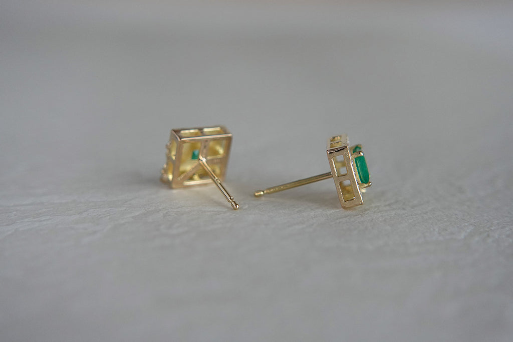 SHINDO HARUKA Order & reform Jewelry | Emerald & diamond earrings  スクエアカットが可愛いエメラルドとダイヤモンドのピアス