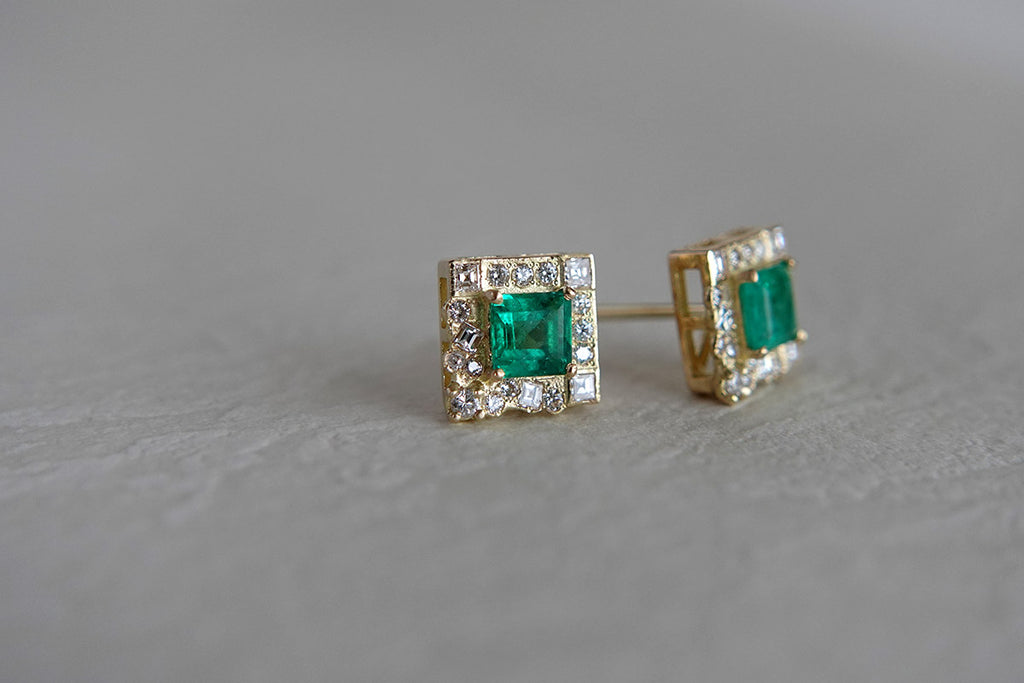 SHINDO HARUKA Order & reform Jewelry | Emerald & diamond earrings  スクエアカットが可愛いエメラルドとダイヤモンドのピアス