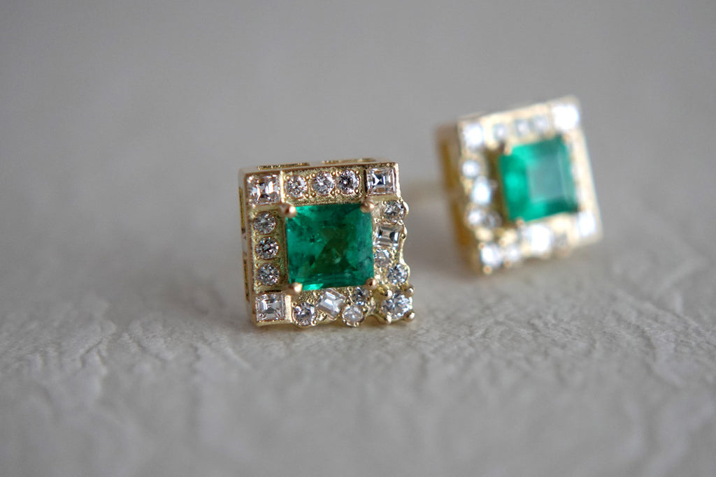 SHINDO HARUKA Order & reform Jewelry | Emerald & diamond earrings  スクエアカットが可愛いエメラルドとダイヤモンドのピアス