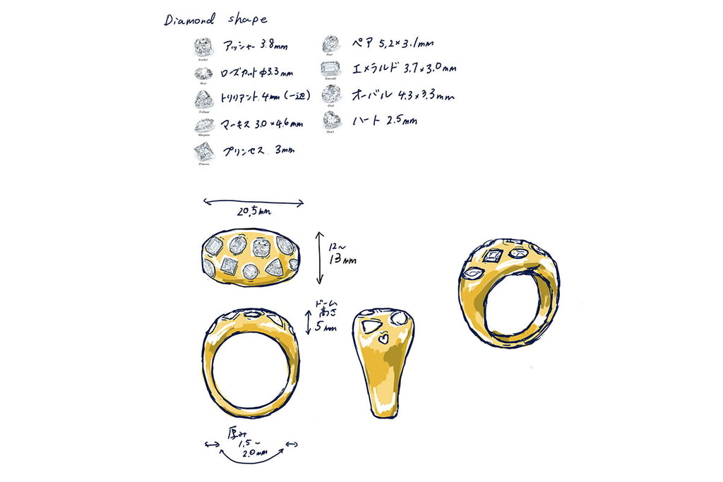 SHINDO HARUKA Order & reform Jewelry | Diamond various shapes dome ring