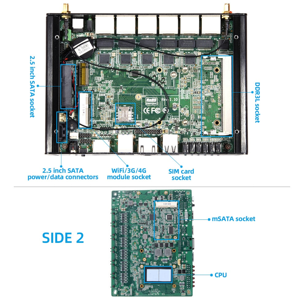 XCY X34 Mini PC Firewall Appliance Intel Core i5 4200U 6x Gigabit Ethernet i211 NIC 3G 4G LTE WiFi